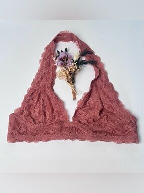 Intimately Free People Floral Lace Halter Bralette in Dusty Rose Mauve